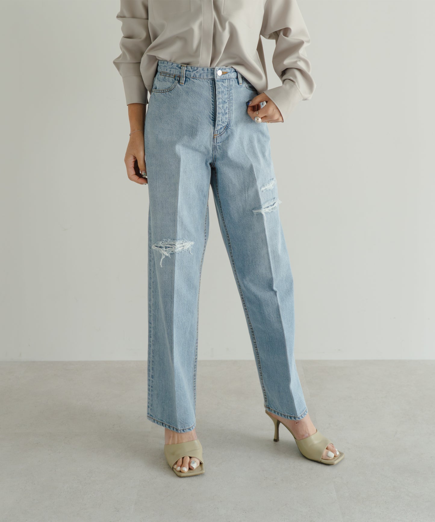 Organic Denim Straight Pants - Blue