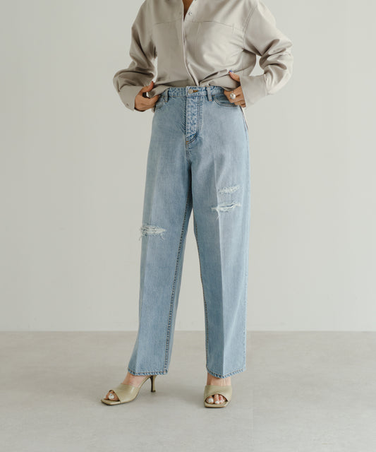 Organic Denim Straight Pants - Blue